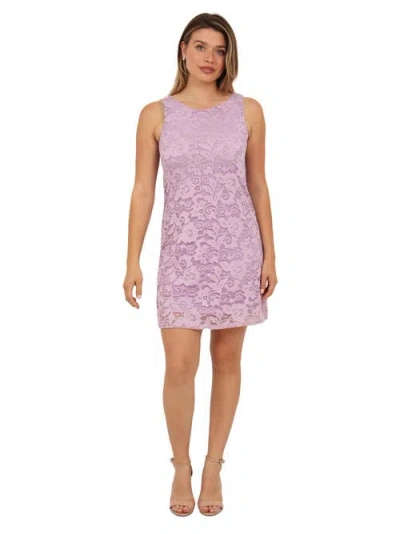 24seven Comfort Apparel Womens Elevate Lace Sleeveless Boat Neck Mini Shift Dress In Purple