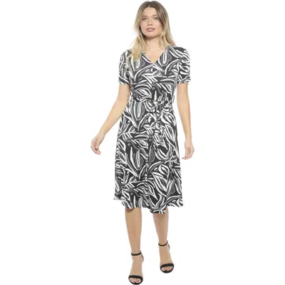24seven Comfort Apparel Womens Essential Abstract V-neck Short Sleeve A-line Midi Dress In Multi