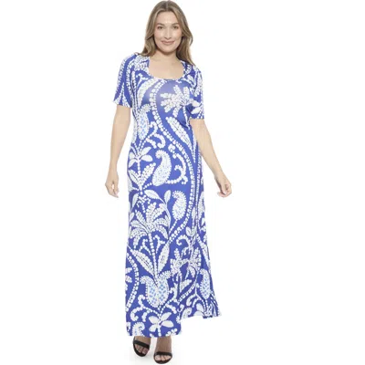 24seven Comfort Apparel Womens Essential Paisley Scoop Neck Elbow Sleeve A-line Maxi Dress In Multi
