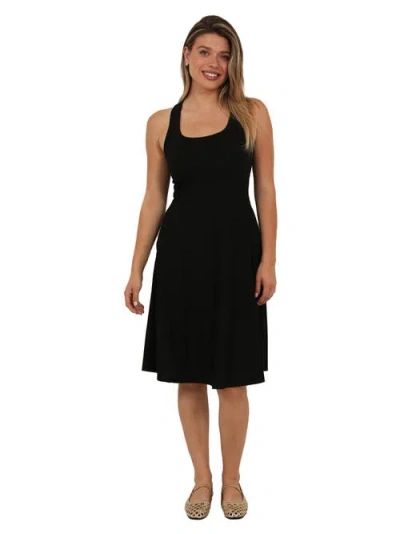 24seven Comfort Apparel Womens Essential Ribbed Knit Sleeveless Scoop Neck Pocket A-line Midi Dress In Black