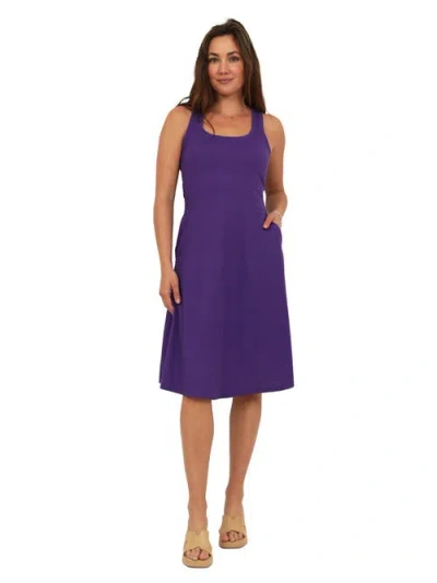 24seven Comfort Apparel Womens Essential Ribbed Knit Sleeveless Scoop Neck Pocket A-line Midi Dress In Purple