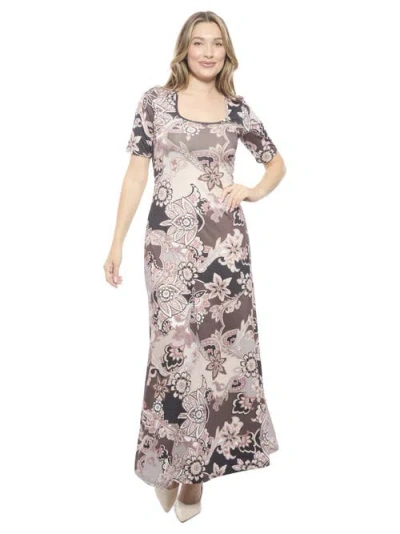 24seven Comfort Apparel Womens Essential Scoop Neck Elbow Sleeve A-line Maxi Dress In Multi