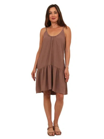 24seven Comfort Apparel Womens Essential Scoop Neck Spaghetti Strap Pocket A-line Mini Dress In Brown