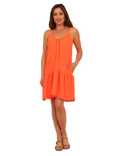 24seven Comfort Apparel Womens Essential Scoop Neck Spaghetti Strap Pocket A-line Mini Dress In Orange
