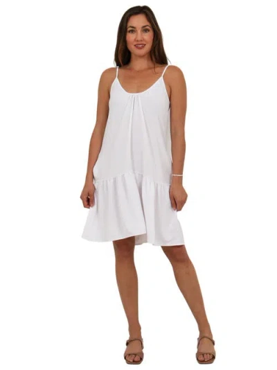 24seven Comfort Apparel Womens Essential Scoop Neck Spaghetti Strap Pocket A-line Mini Dress In White