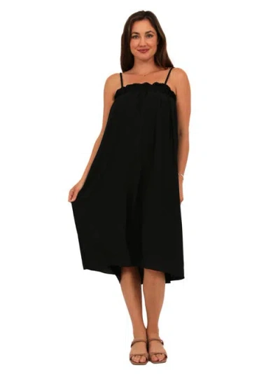 24seven Comfort Apparel Womens Essential Spaghetti Strap Smocked Pocket A-line Maxi Dress In Black