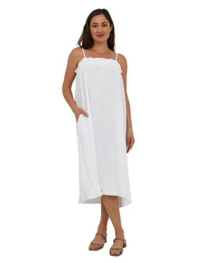 24seven Comfort Apparel Womens Essential Spaghetti Strap Smocked Pocket A-line Maxi Dress In White