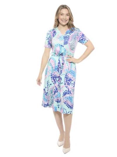 24seven Comfort Apparel Womens Essential V-neck Short Sleeve A-line Midi Dress In Multi
