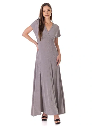 24SEVEN COMFORT APPAREL 24SEVEN COMFORT APPAREL WOMENS FLUTTER SLEEVE METALLIC KNIT MAXI DRESS FRONT SLIT EMPIRE WAIST
