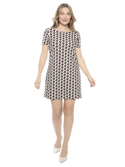 24seven Comfort Apparel Womens Geometric Short Sleeve Round Neck Mini Shift Dress In Multi
