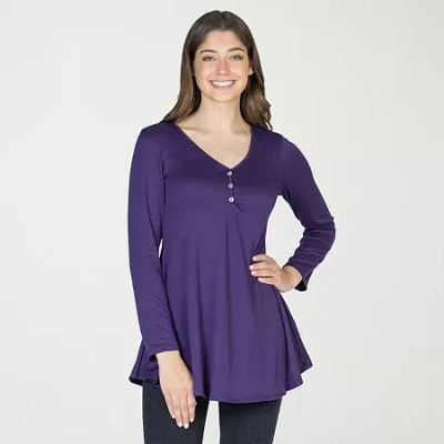 24seven Comfort Apparel Womens Henley Neck Long Sleeve Tunic Top In Purple