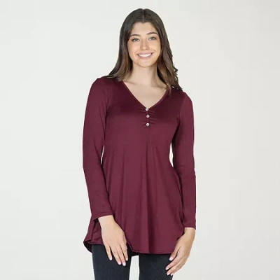 24seven Comfort Apparel Womens Henley Neck Long Sleeve Tunic Top In Burgundy