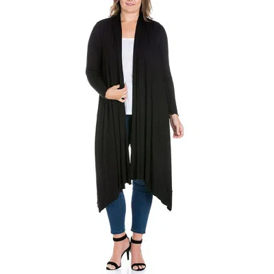 24seven Comfort Apparel Plus Size Extra Long Open Front Cardigan In Black