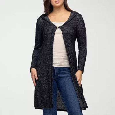 24seven Comfort Apparel Womens Hooded Long Sleeve Open Front Cardigan In Black