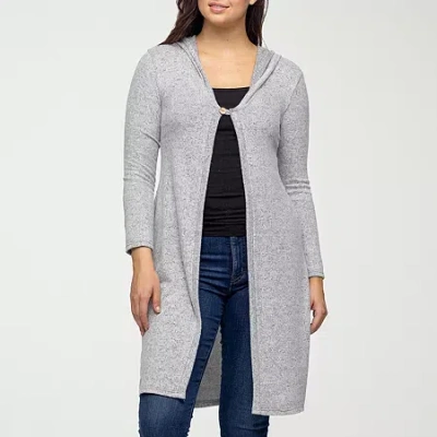 24seven Comfort Apparel Womens Hooded Long Sleeve Open Front Cardigan In Gray