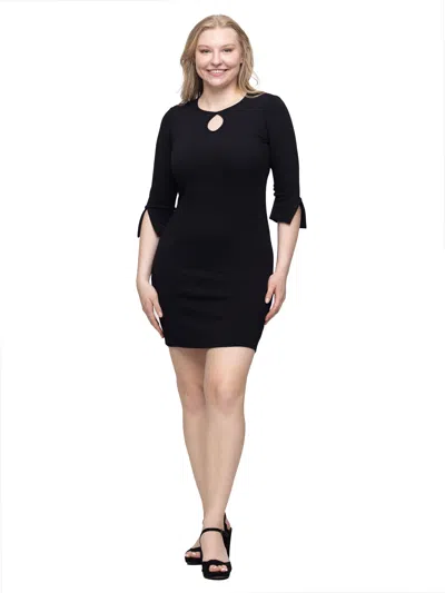 24seven Comfort Apparel Womens Keyhole Detail Three Quarter Split Sleeve Mini Sheath Dress In Black