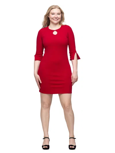 24seven Comfort Apparel Womens Keyhole Detail Three Quarter Split Sleeve Mini Sheath Dress In Red