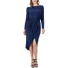 24seven Comfort Apparel Long Sleeve Dressy Tulip Skirt Knee Length Dress In Blue