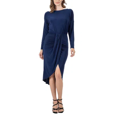 24seven Comfort Apparel Women's Long Sleeve Knee Length Dress In Navy