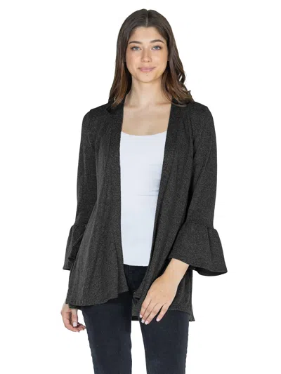 24seven Comfort Apparel Womens Knit Three Quarter Bell Sleeve Open Cardigan In Black