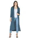 24seven Comfort Apparel Plus Size Long Duster Open Front Knit Cardigan Sweater In Blue