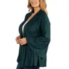 24seven Comfort Apparel Long Flared Sleeve Open Front Plus Size Cardigan In Green