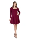 24seven Comfort Apparel Womens Long Sleeve Knee Length Skater Dress In Burgundy