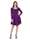 24seven Comfort Apparel Womens Long Sleeve Knee Length Skater Dress In Purple