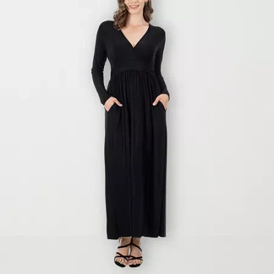 24seven Comfort Apparel Womens Long Sleeve Maxi Dress In Black