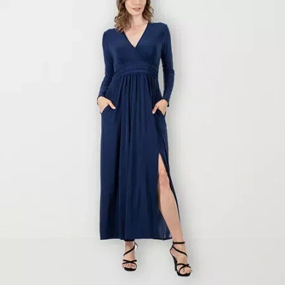 24seven Comfort Apparel Womens Long Sleeve Maxi Dress In Blue