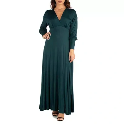 24seven Comfort Apparel Womens Long Sleeve Maxi Dress In Green