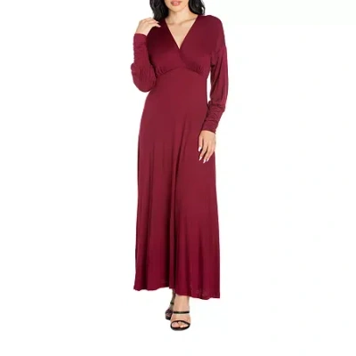 24seven Comfort Apparel Womens Long Sleeve Maxi Dress In Red