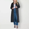 24seven Comfort Apparel Plus Size Long Duster Open Front Knit Cardigan Sweater In Animal Print