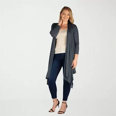 24seven Comfort Apparel Womens Long Sleeve Open Front Plus Cardigan In Black