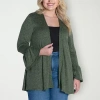 24seven Comfort Apparel Womens Long Sleeve Open Front Plus Cardigan In Green
