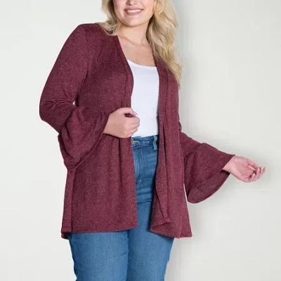 24seven Comfort Apparel Womens Long Sleeve Open Front Plus Cardigan In Red