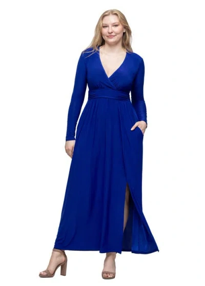 24SEVEN COMFORT APPAREL 24SEVEN COMFORT APPAREL WOMENS LONG SLEEVE V-NECK SIDE SLIT MAXI DRESS