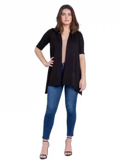 24seven Comfort Apparel Womens Loose Fit Open Front Cardigan With Half Sleeve In Black