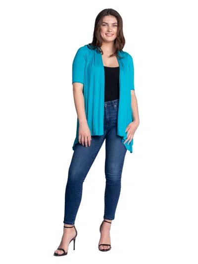24seven Comfort Apparel Womens Loose Fit Open Front Cardigan With Half Sleeve In Blue