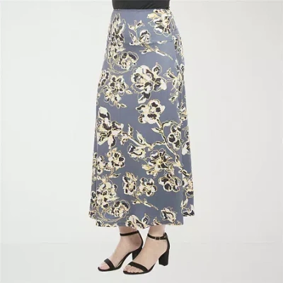 24seven Comfort Apparel Womens Mid Rise Long A-line Skirt In Blue