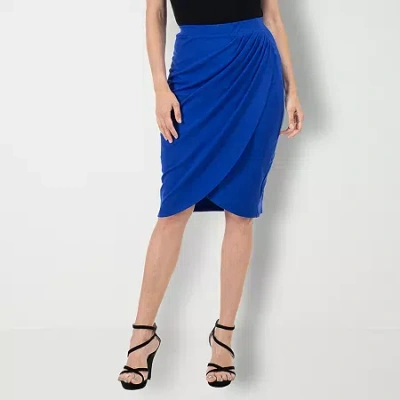 24seven Comfort Apparel Womens Mid Rise Midi Pencil Skirt In Blue
