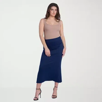 24seven Comfort Apparel Womens Mid Rise Stretch Fabric Maxi Skirt In Blue