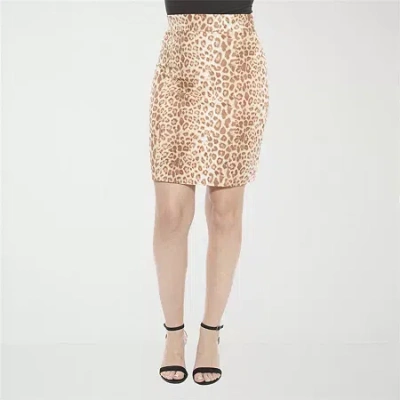 24seven Comfort Apparel Womens Cheetah Elastic Waist Knee Length Pencil Skirt In Brown