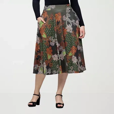 24seven Comfort Apparel Womens Midi A-line Skirt In Green
