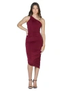 24seven Comfort Apparel One Shoulder Ruched Bodycon Dress In Burgundy