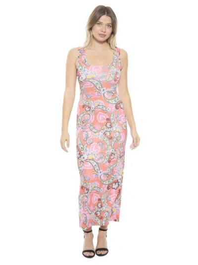 24seven Comfort Apparel Womens Paisley Scoop Neck Sleeveless Racerback Tank Maxi Dress In Orange
