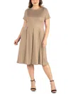 24seven Comfort Apparel Plus Size Short Sleeve Midi Dress With Pockets In Grey