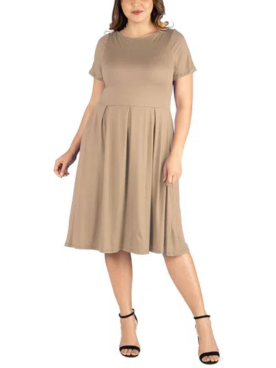 24SEVEN COMFORT APPAREL WOMENS PLEATED KNEE-LENGTH SHIRTDRESS