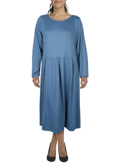 24seven Comfort Apparel Womens Pleated Office Midi Dress In Blue