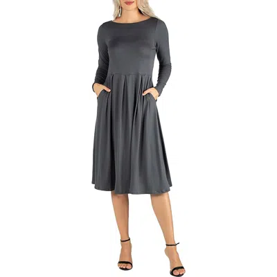 24seven Comfort Apparel Womens Pleated Office Midi Dress In Grey